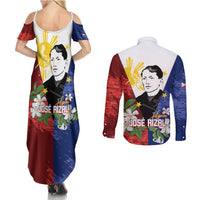 Philippines Rizal Day Couples Matching Summer Maxi Dress and Long Sleeve Button Shirt Filipino Sampaguita Grunge Style - Wonder Print Shop