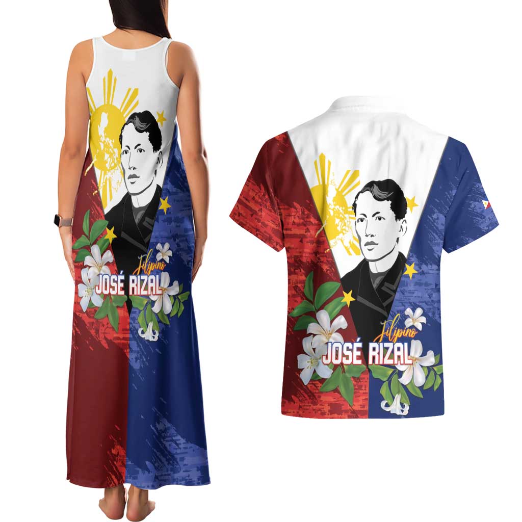 Philippines Rizal Day Couples Matching Tank Maxi Dress and Hawaiian Shirt Filipino Sampaguita Grunge Style - Wonder Print Shop