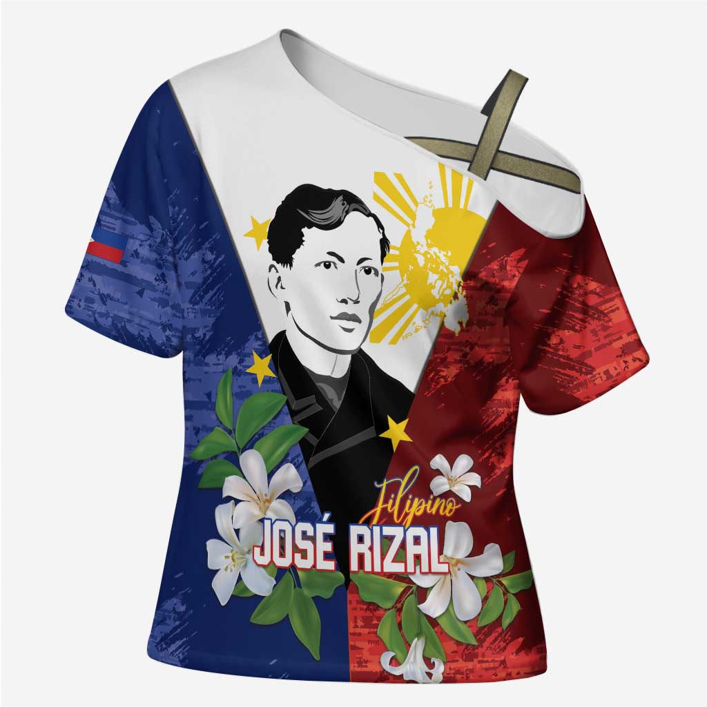 Philippines Rizal Day Cross Shoulder Shirt Filipino Sampaguita Grunge Style - Wonder Print Shop