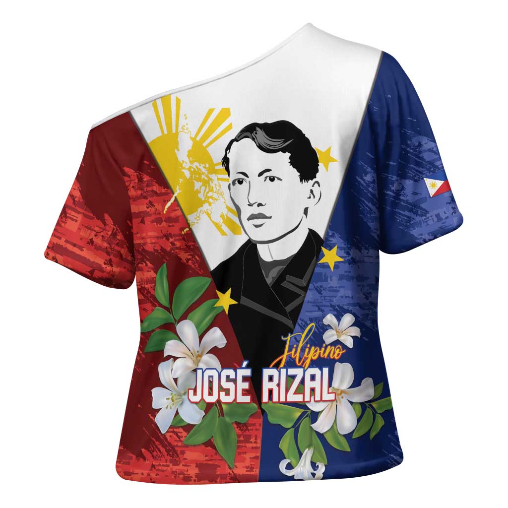 Philippines Rizal Day Cross Shoulder Shirt Filipino Sampaguita Grunge Style - Wonder Print Shop