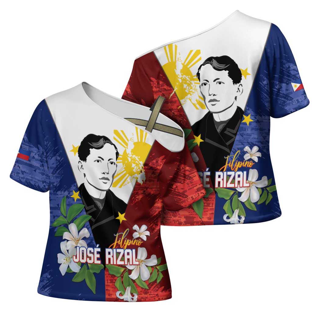 Philippines Rizal Day Cross Shoulder Shirt Filipino Sampaguita Grunge Style - Wonder Print Shop