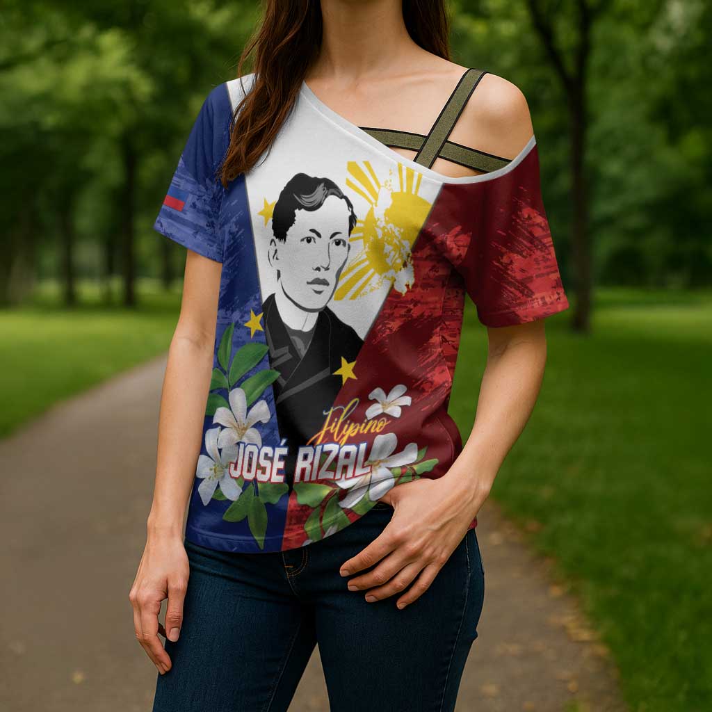 Philippines Rizal Day Cross Shoulder Shirt Filipino Sampaguita Grunge Style - Wonder Print Shop