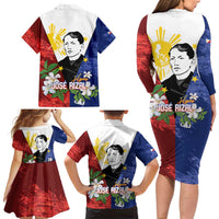 Philippines Rizal Day Family Matching Long Sleeve Bodycon Dress and Hawaiian Shirt Filipino Sampaguita Grunge Style - Wonder Print Shop