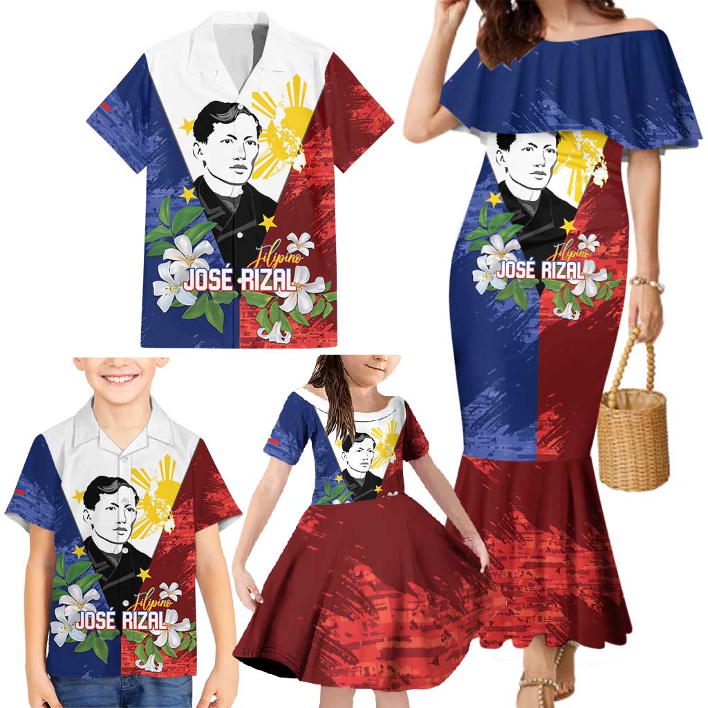 Philippines Rizal Day Family Matching Mermaid Dress and Hawaiian Shirt Filipino Sampaguita Grunge Style - Wonder Print Shop