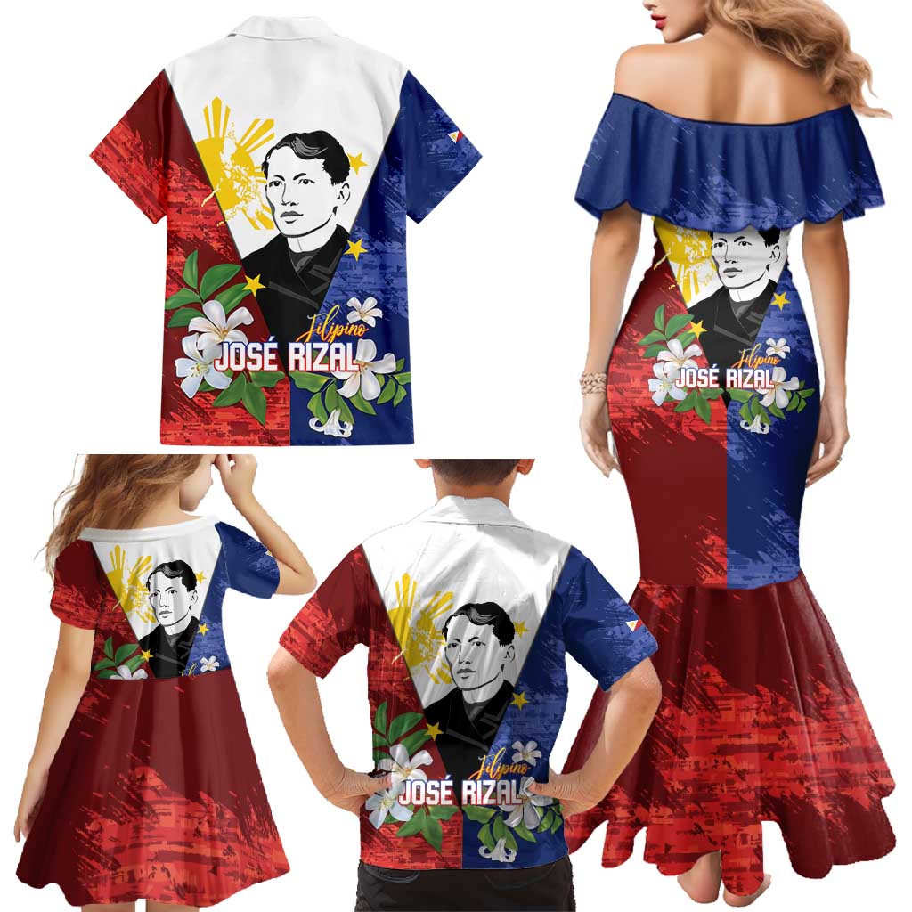 Philippines Rizal Day Family Matching Mermaid Dress and Hawaiian Shirt Filipino Sampaguita Grunge Style - Wonder Print Shop