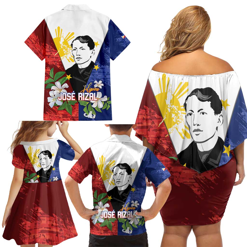 Philippines Rizal Day Family Matching Off Shoulder Short Dress and Hawaiian Shirt Filipino Sampaguita Grunge Style - Wonder Print Shop