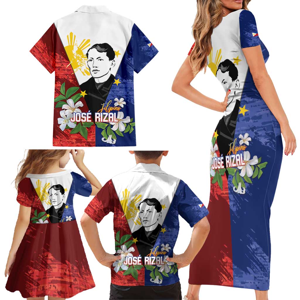 Philippines Rizal Day Family Matching Short Sleeve Bodycon Dress and Hawaiian Shirt Filipino Sampaguita Grunge Style - Wonder Print Shop