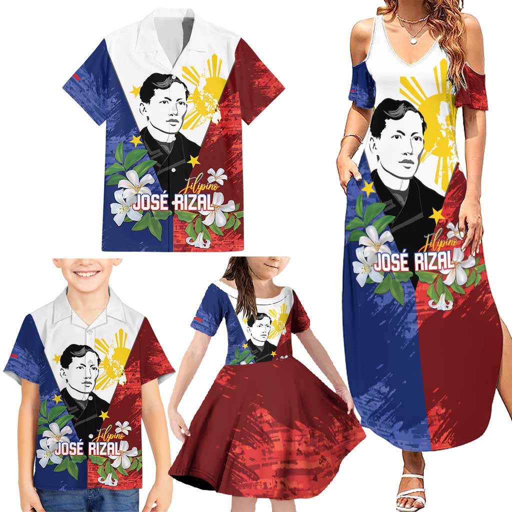 Philippines Rizal Day Family Matching Summer Maxi Dress and Hawaiian Shirt Filipino Sampaguita Grunge Style - Wonder Print Shop