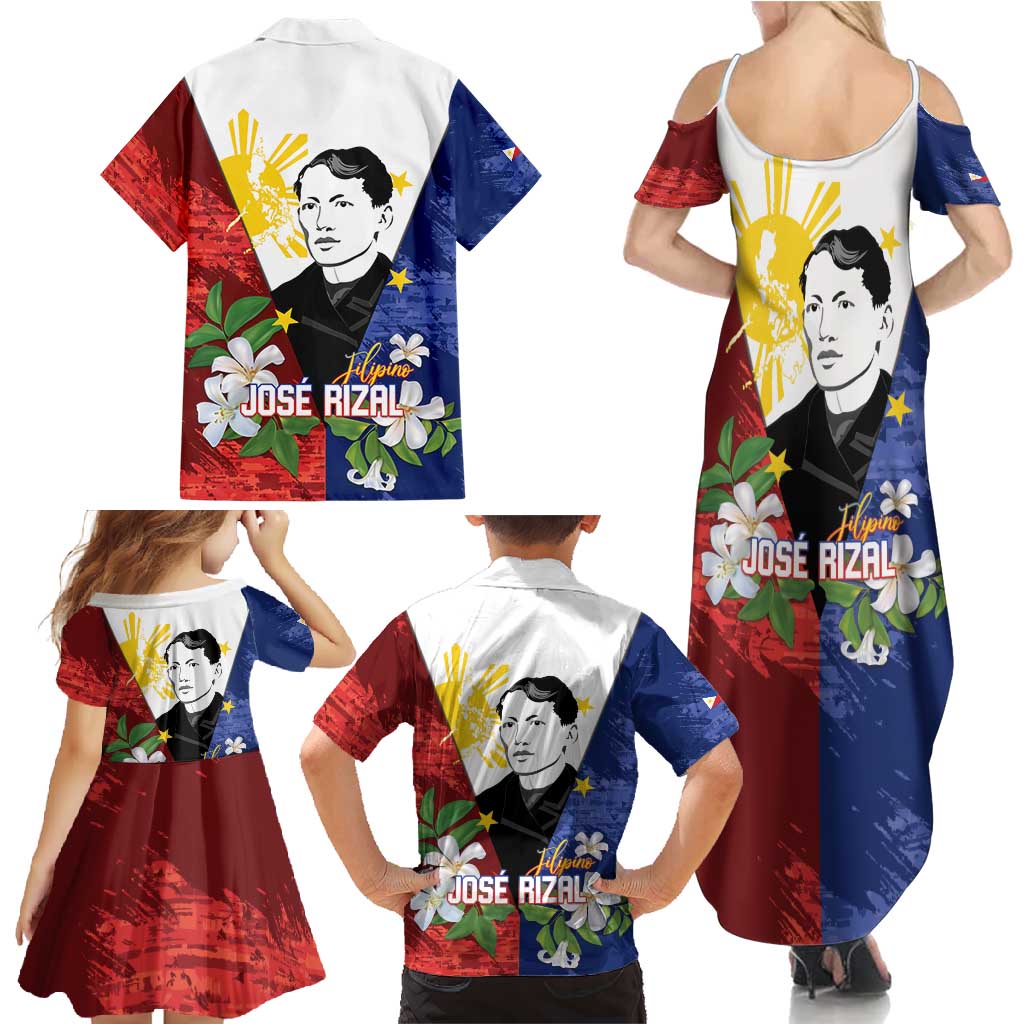 Philippines Rizal Day Family Matching Summer Maxi Dress and Hawaiian Shirt Filipino Sampaguita Grunge Style - Wonder Print Shop