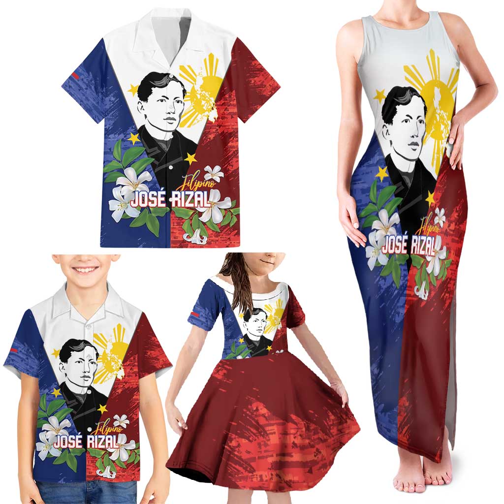 Philippines Rizal Day Family Matching Tank Maxi Dress and Hawaiian Shirt Filipino Sampaguita Grunge Style - Wonder Print Shop