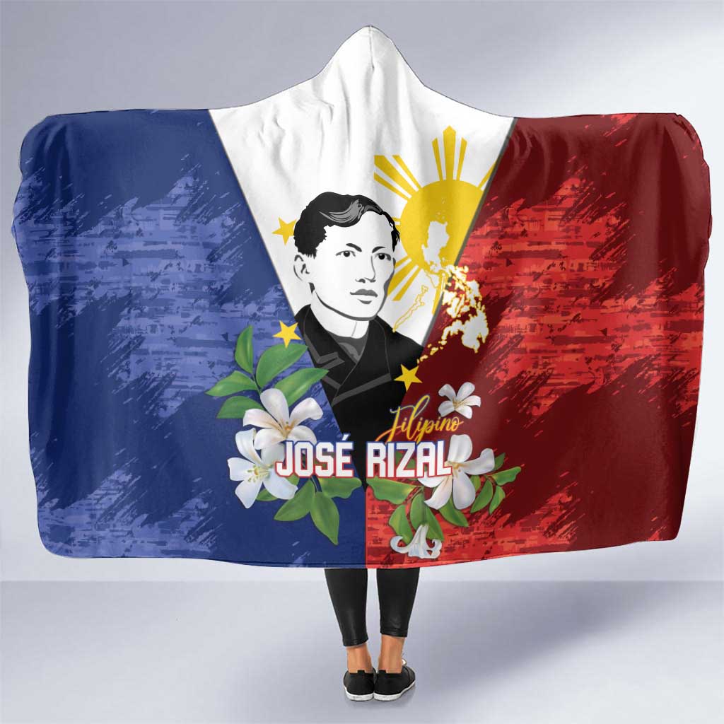 Philippines Rizal Day Hooded Blanket Filipino Sampaguita Grunge Style - Wonder Print Shop