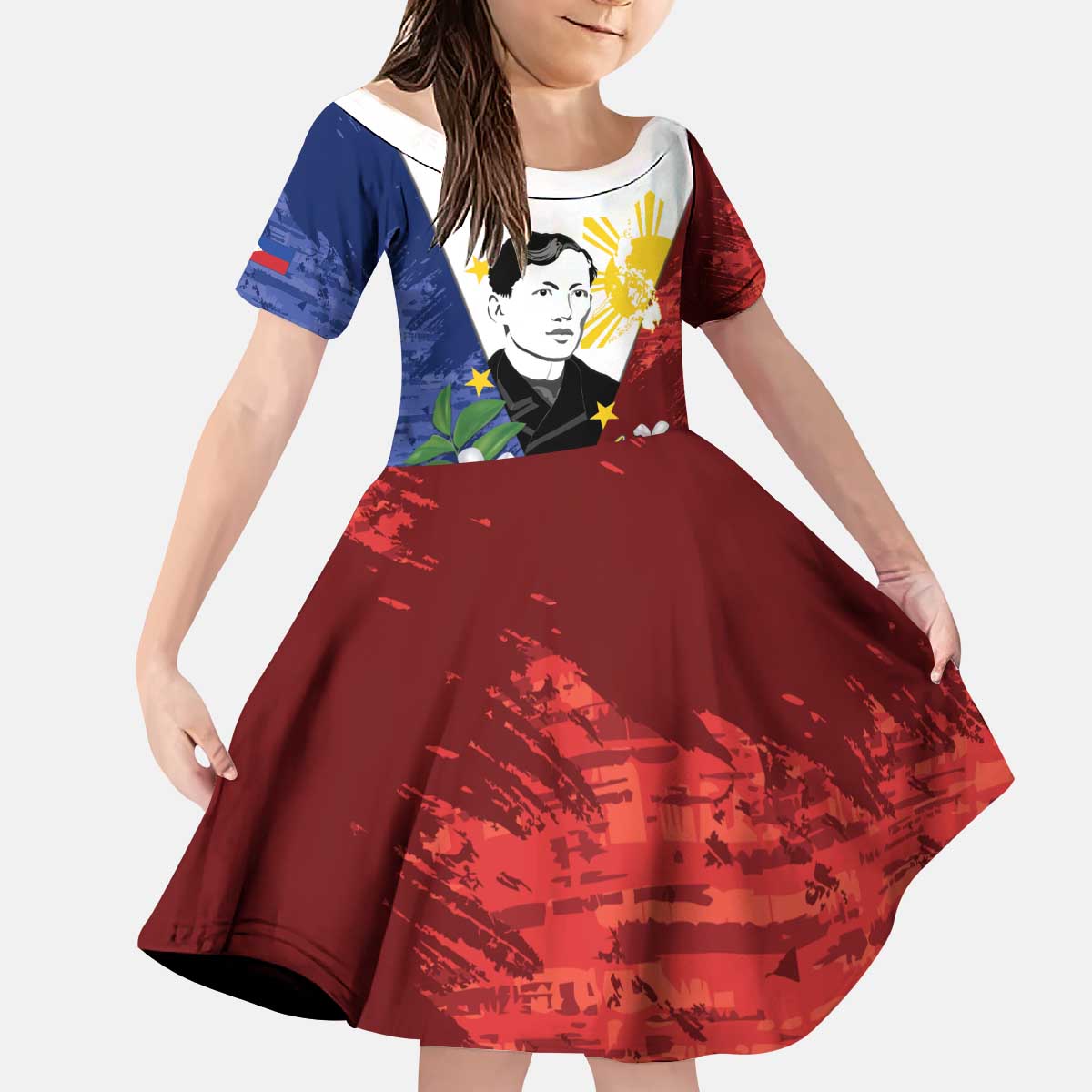 Philippines Rizal Day Kid Short Sleeve Dress Filipino Sampaguita Grunge Style - Wonder Print Shop