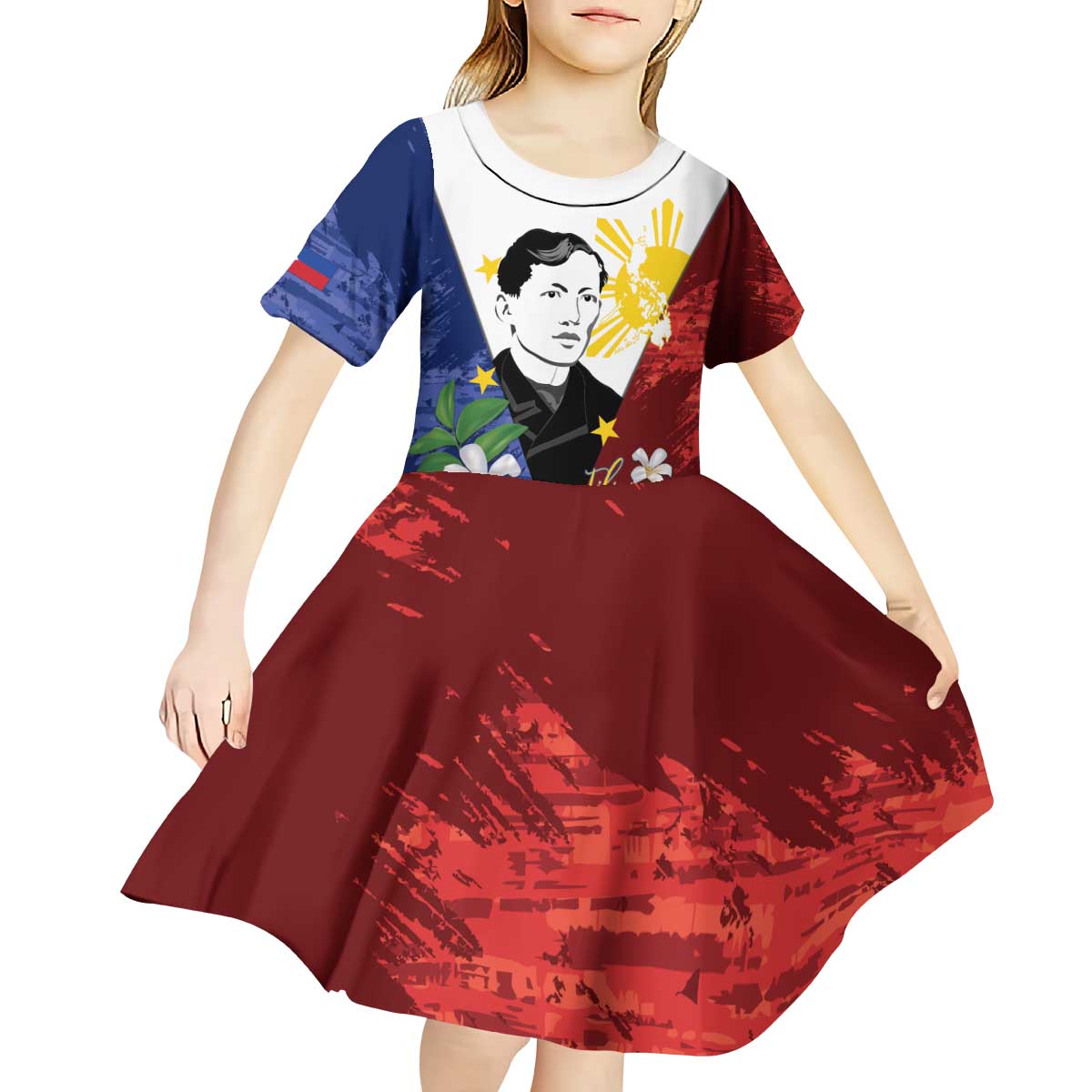 Philippines Rizal Day Kid Short Sleeve Dress Filipino Sampaguita Grunge Style - Wonder Print Shop