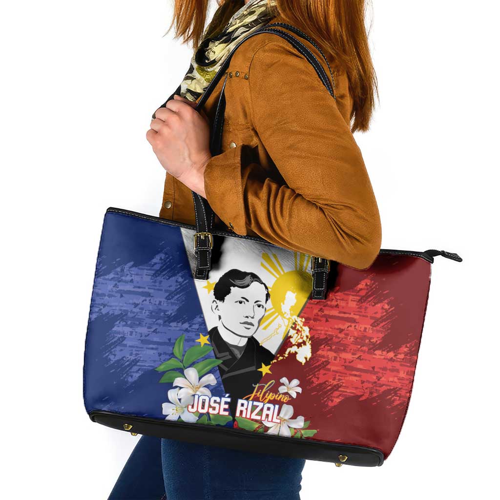 Philippines Rizal Day Leather Tote Bag Filipino Sampaguita Grunge Style - Wonder Print Shop