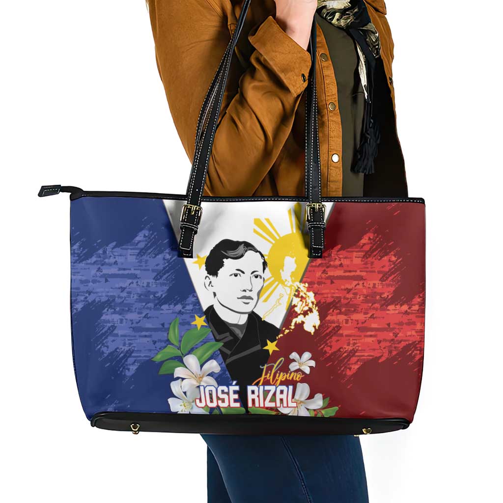 Philippines Rizal Day Leather Tote Bag Filipino Sampaguita Grunge Style - Wonder Print Shop