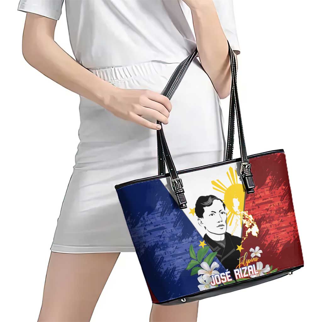 Philippines Rizal Day Leather Tote Bag Filipino Sampaguita Grunge Style - Wonder Print Shop