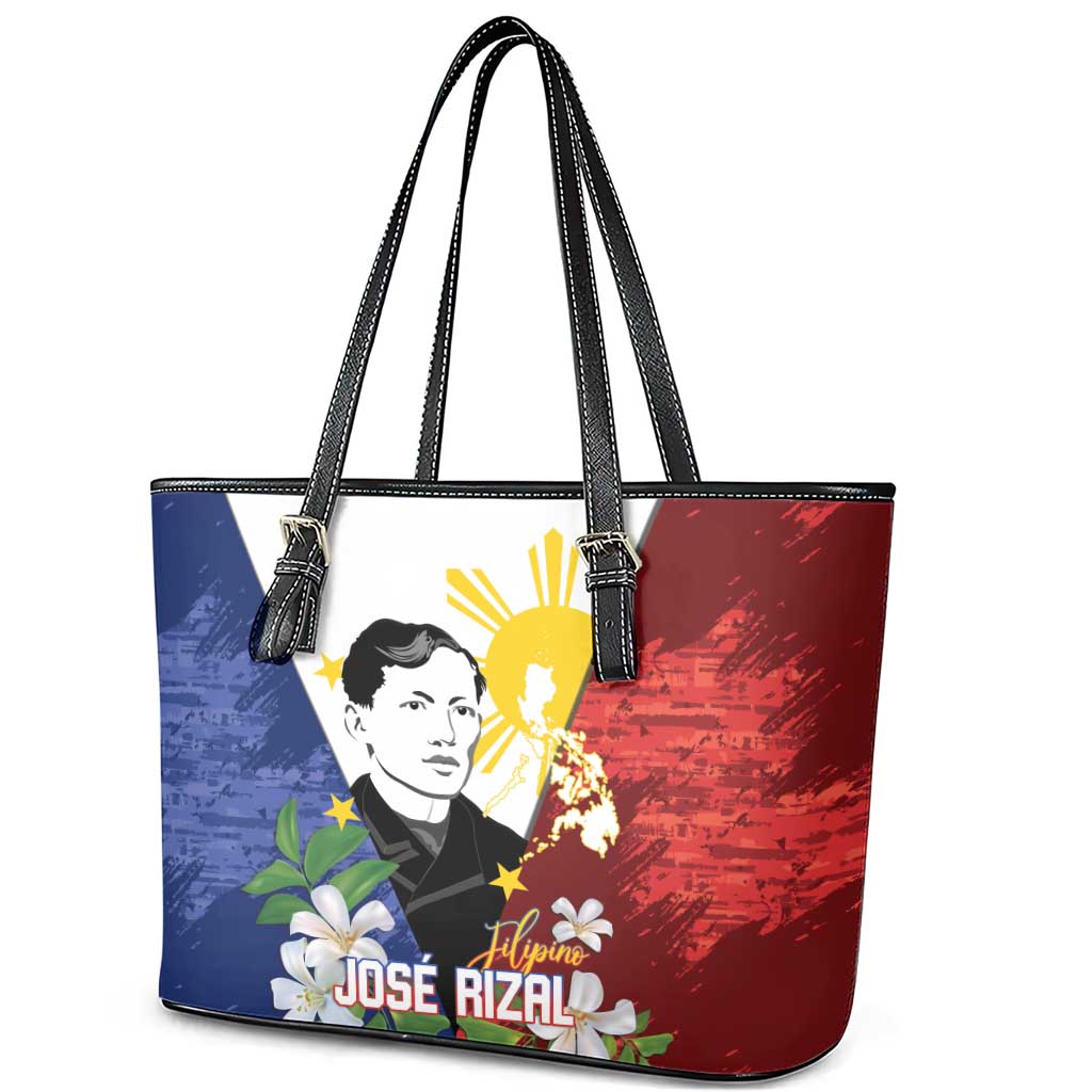 Philippines Rizal Day Leather Tote Bag Filipino Sampaguita Grunge Style - Wonder Print Shop