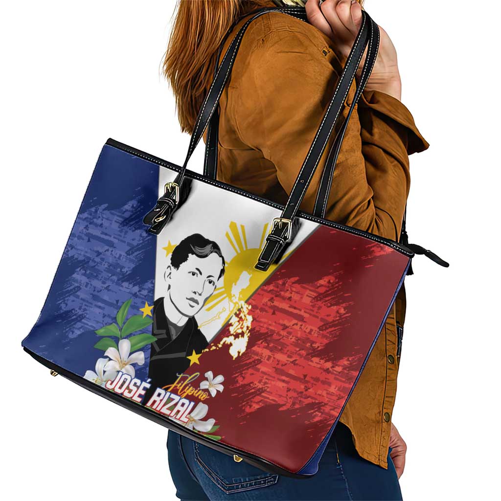 Philippines Rizal Day Leather Tote Bag Filipino Sampaguita Grunge Style - Wonder Print Shop
