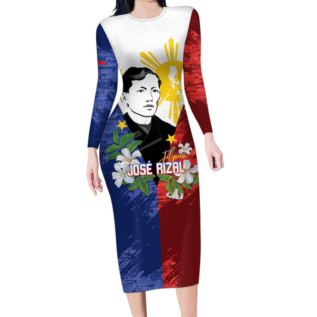 Philippines Rizal Day Long Sleeve Bodycon Dress Filipino Sampaguita Grunge Style - Wonder Print Shop