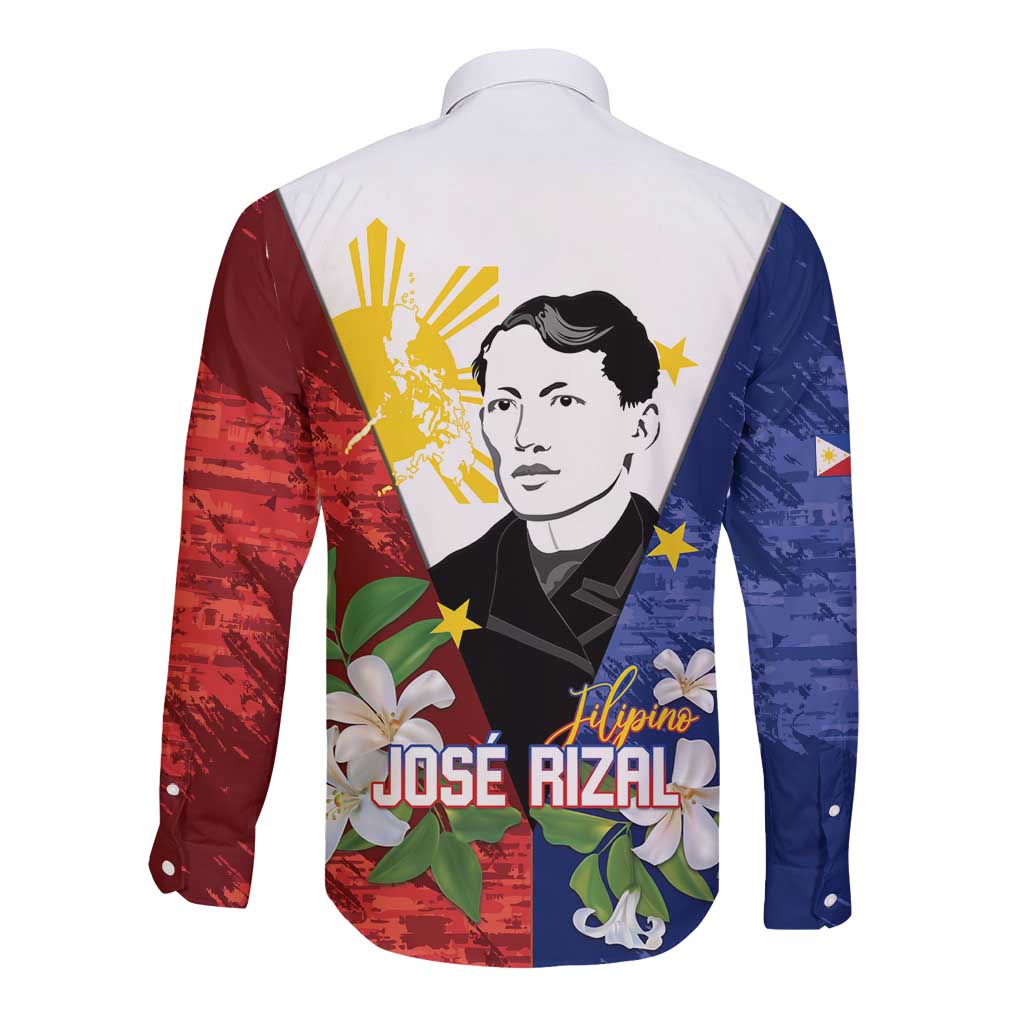 Philippines Rizal Day Long Sleeve Button Shirt Filipino Sampaguita Grunge Style - Wonder Print Shop