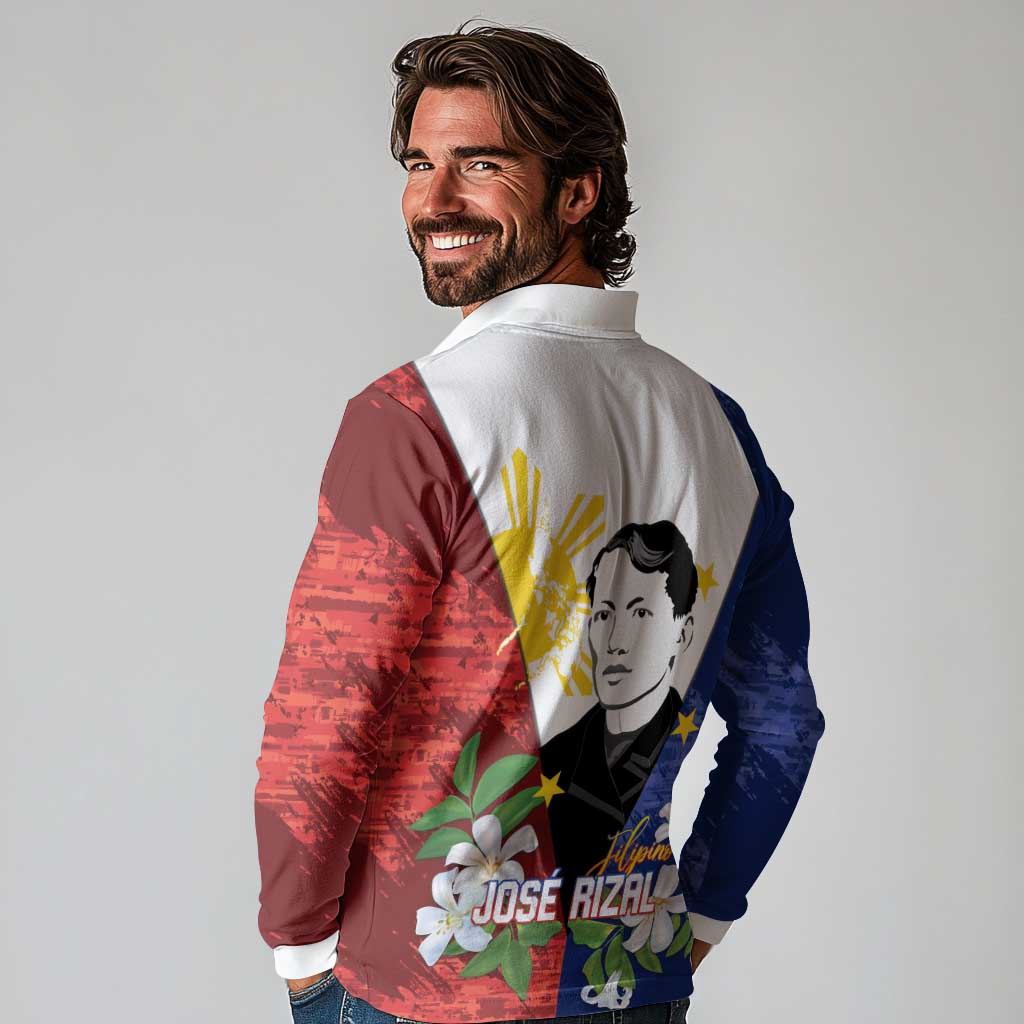 Philippines Rizal Day Long Sleeve Polo Shirt Filipino Sampaguita Grunge Style - Wonder Print Shop