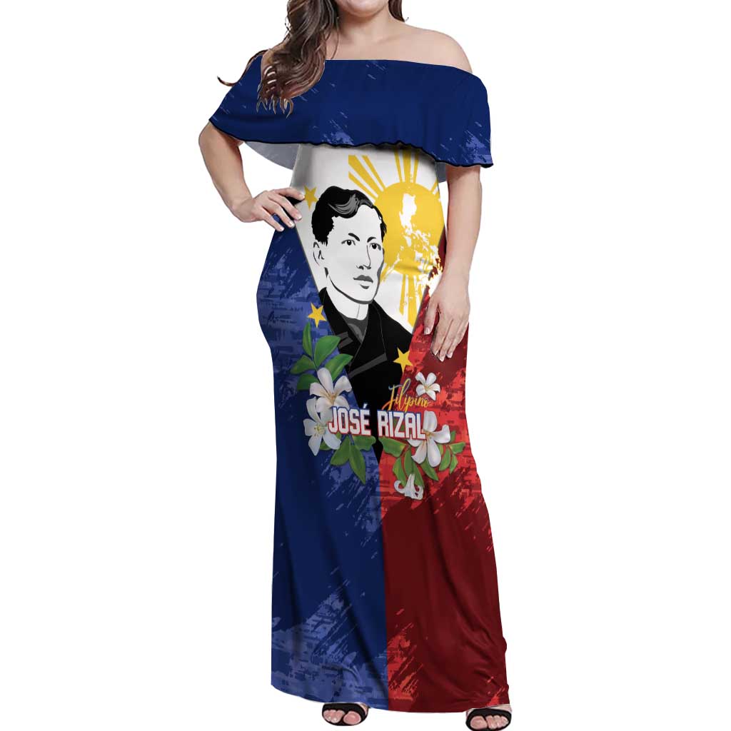 Philippines Rizal Day Off Shoulder Maxi Dress Filipino Sampaguita Grunge Style - Wonder Print Shop