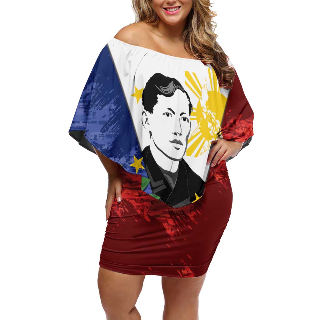 Philippines Rizal Day Off Shoulder Short Dress Filipino Sampaguita Grunge Style - Wonder Print Shop