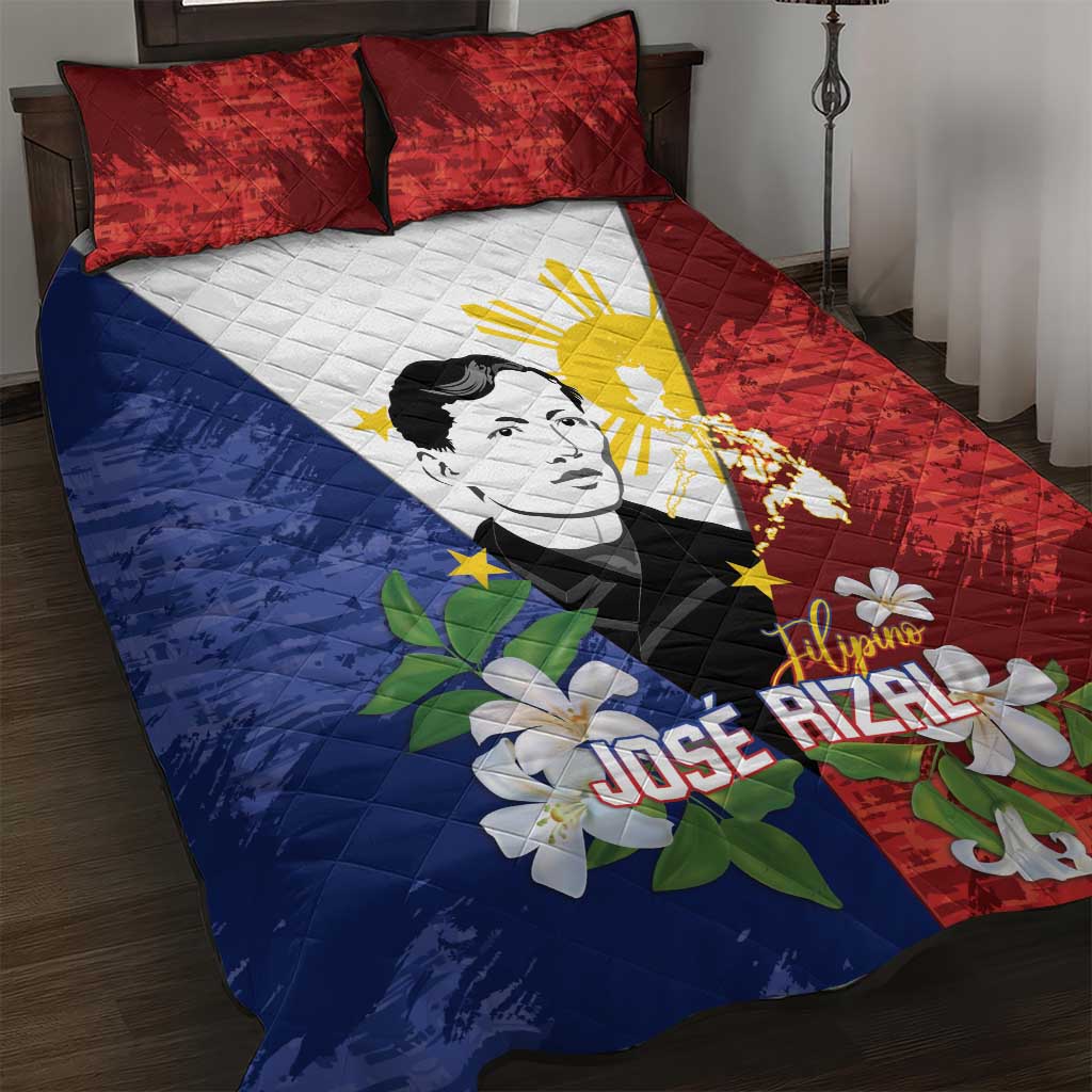 Philippines Rizal Day Quilt Bed Set Filipino Sampaguita Grunge Style - Wonder Print Shop