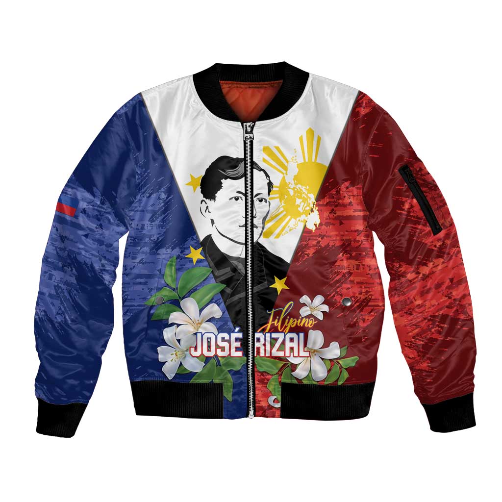 Philippines Rizal Day Sleeve Zip Bomber Jacket Filipino Sampaguita Grunge Style - Wonder Print Shop