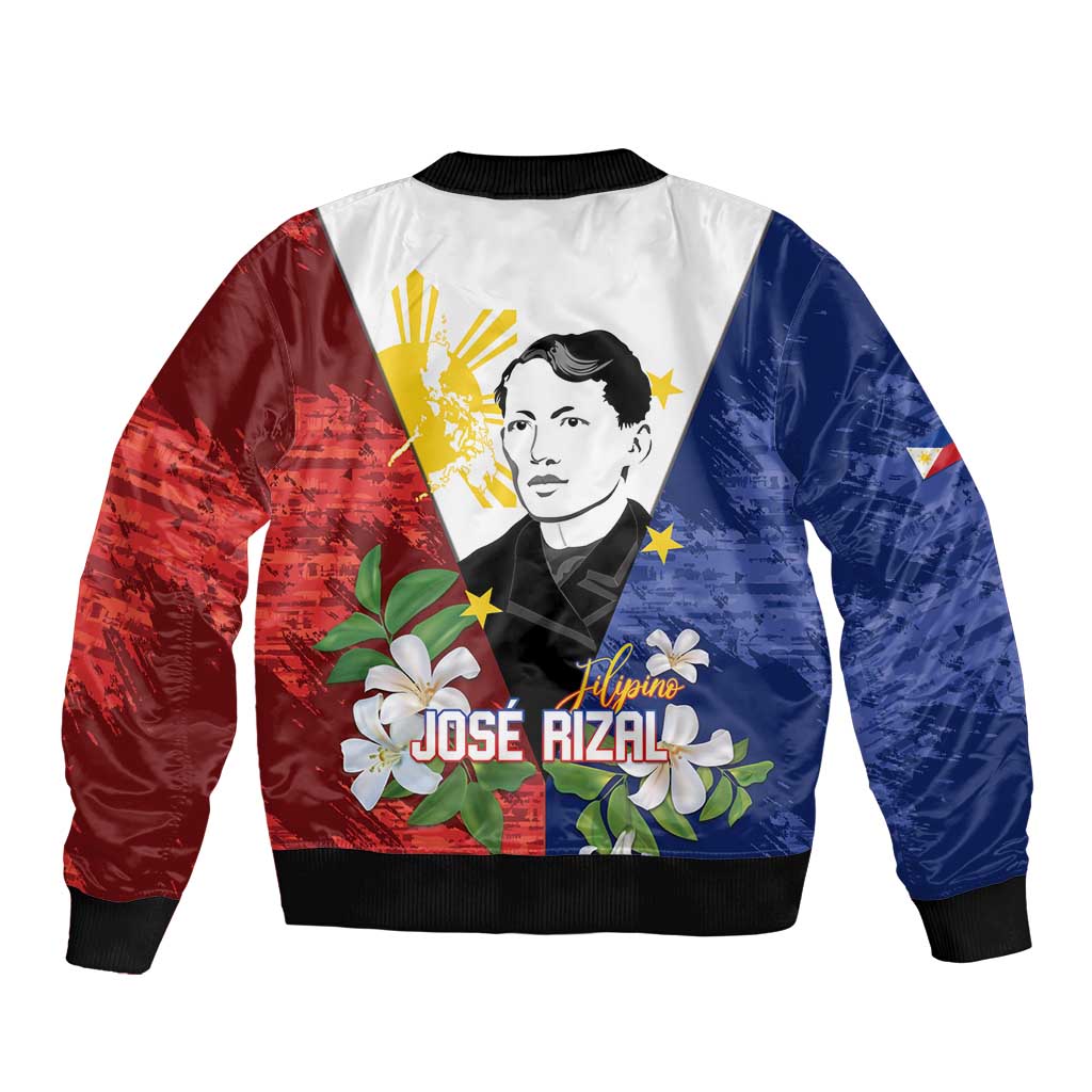 Philippines Rizal Day Sleeve Zip Bomber Jacket Filipino Sampaguita Grunge Style - Wonder Print Shop