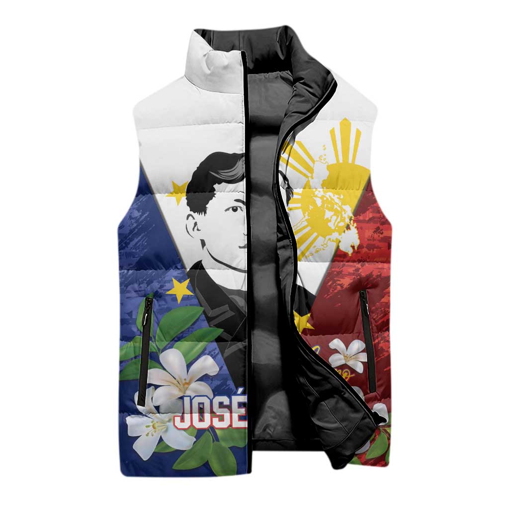 Philippines Rizal Day Sleeveless Puffer Jacket Filipino Sampaguita Grunge Style - Wonder Print Shop