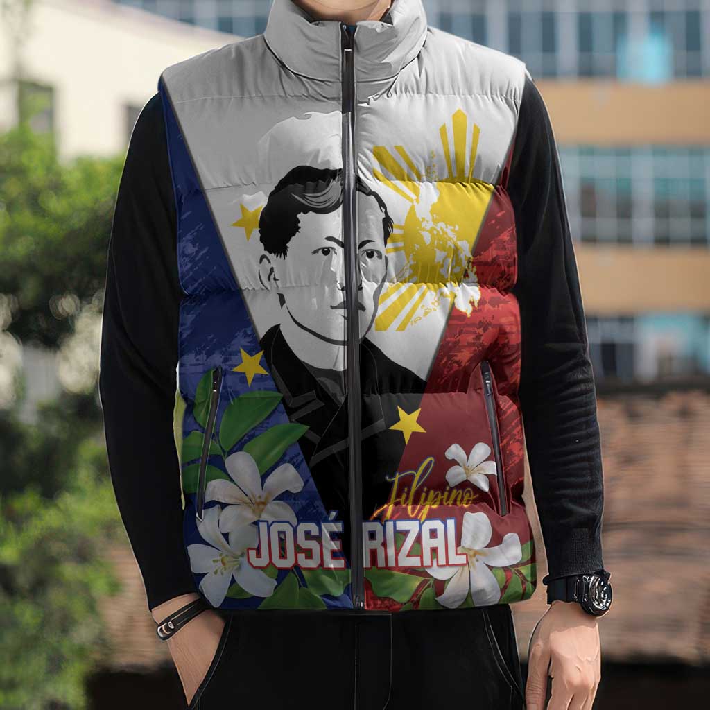 Philippines Rizal Day Sleeveless Puffer Jacket Filipino Sampaguita Grunge Style - Wonder Print Shop