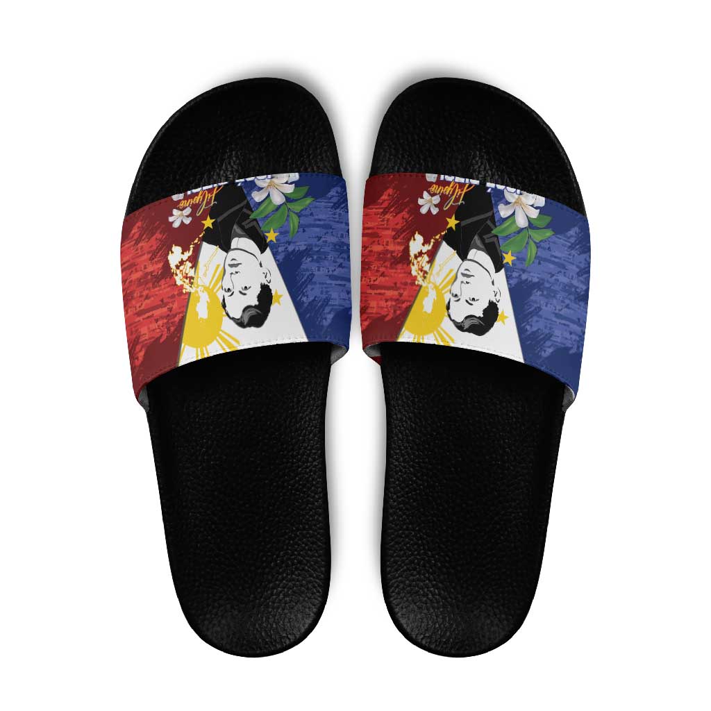 Philippines Rizal Day Slide Sandals Filipino Sampaguita Grunge Style - Wonder Print Shop