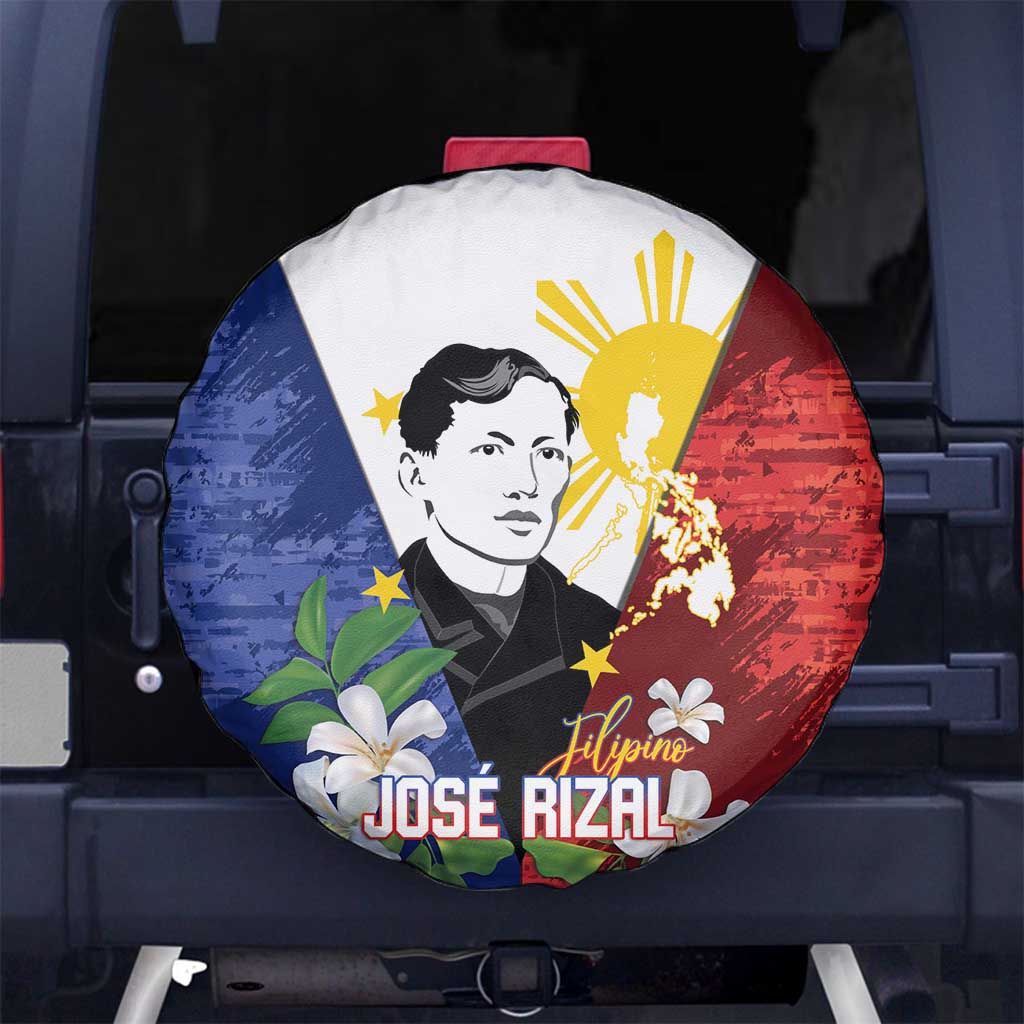 Philippines Rizal Day Spare Tire Cover Filipino Sampaguita Grunge Style - Wonder Print Shop