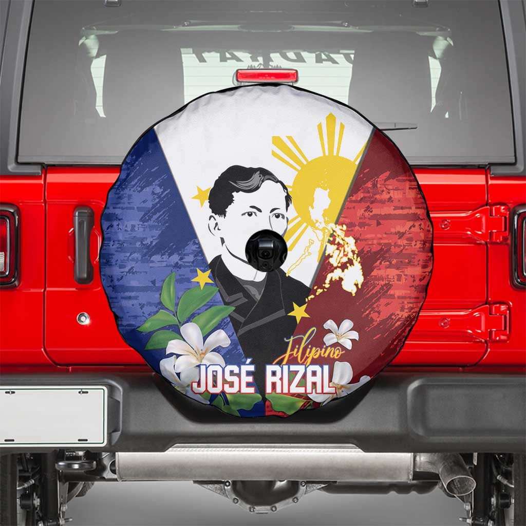 Philippines Rizal Day Spare Tire Cover Filipino Sampaguita Grunge Style - Wonder Print Shop