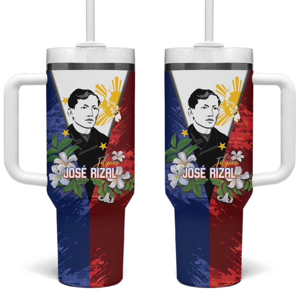 Philippines Rizal Day Tumbler With Handle Filipino Sampaguita Grunge Style - Wonder Print Shop