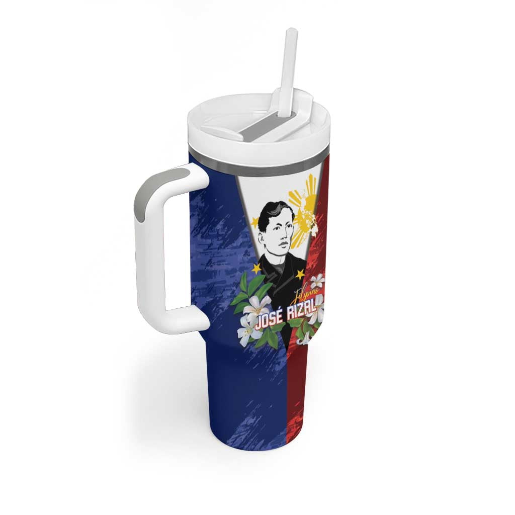 Philippines Rizal Day Tumbler With Handle Filipino Sampaguita Grunge Style - Wonder Print Shop