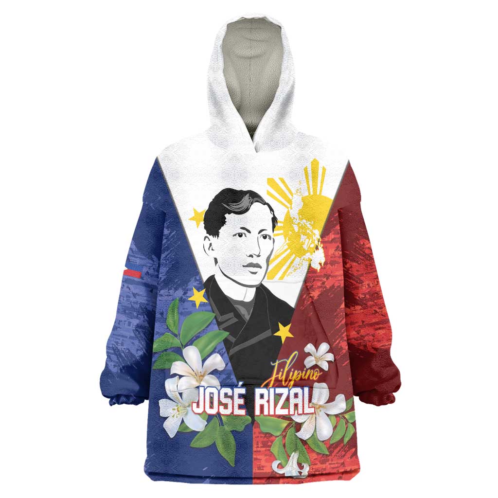 Philippines Rizal Day Wearable Blanket Hoodie Filipino Sampaguita Grunge Style - Wonder Print Shop