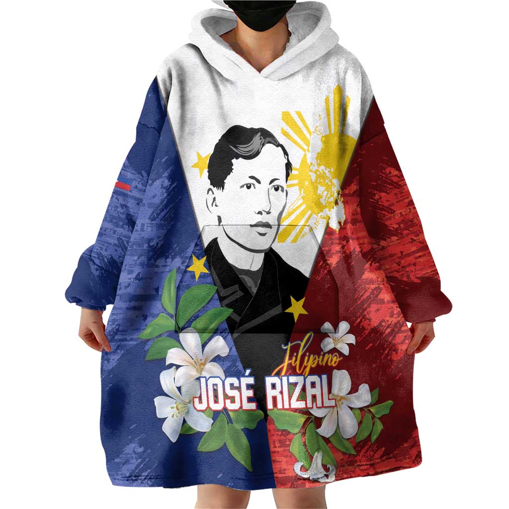 Philippines Rizal Day Wearable Blanket Hoodie Filipino Sampaguita Grunge Style - Wonder Print Shop