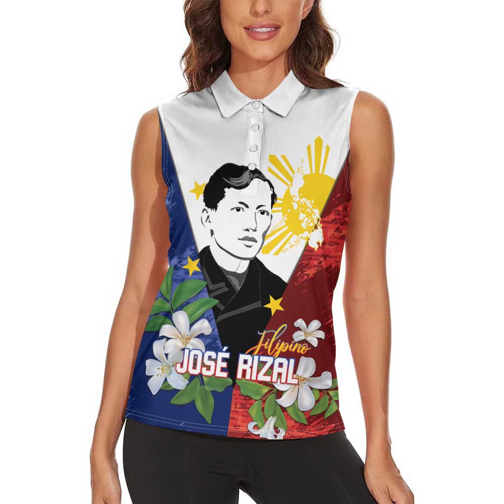 Philippines Rizal Day Women Sleeveless Polo Shirt Filipino Sampaguita Grunge Style - Wonder Print Shop