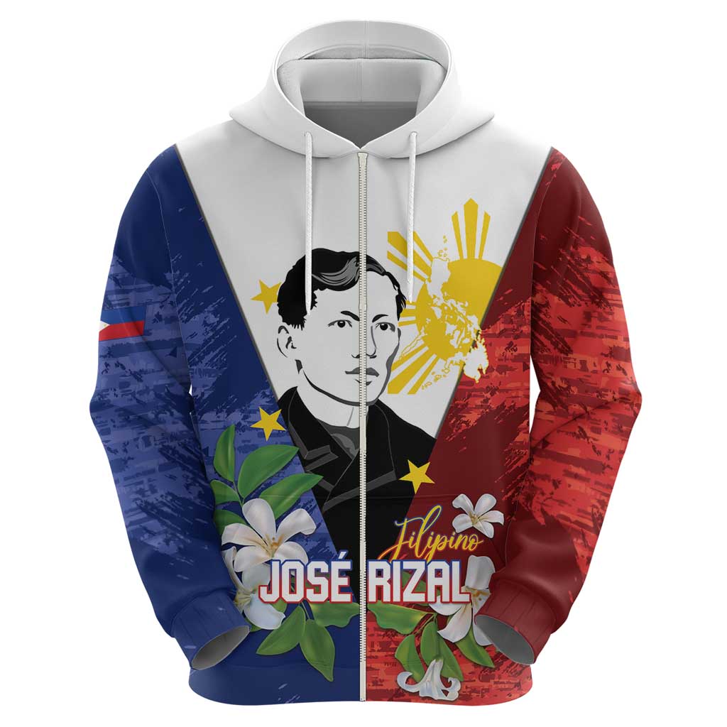 Philippines Rizal Day Zip Hoodie Filipino Sampaguita Grunge Style - Wonder Print Shop
