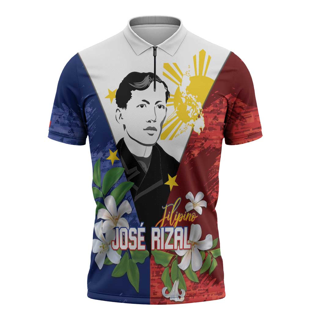 Philippines Rizal Day Zipper Polo Shirt Filipino Sampaguita Grunge Style - Wonder Print Shop
