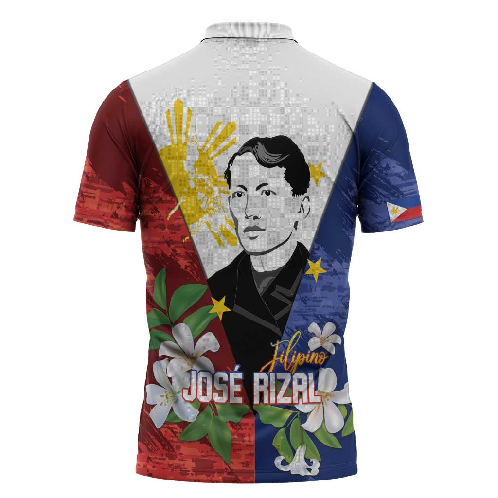 Philippines Rizal Day Zipper Polo Shirt Filipino Sampaguita Grunge Style - Wonder Print Shop