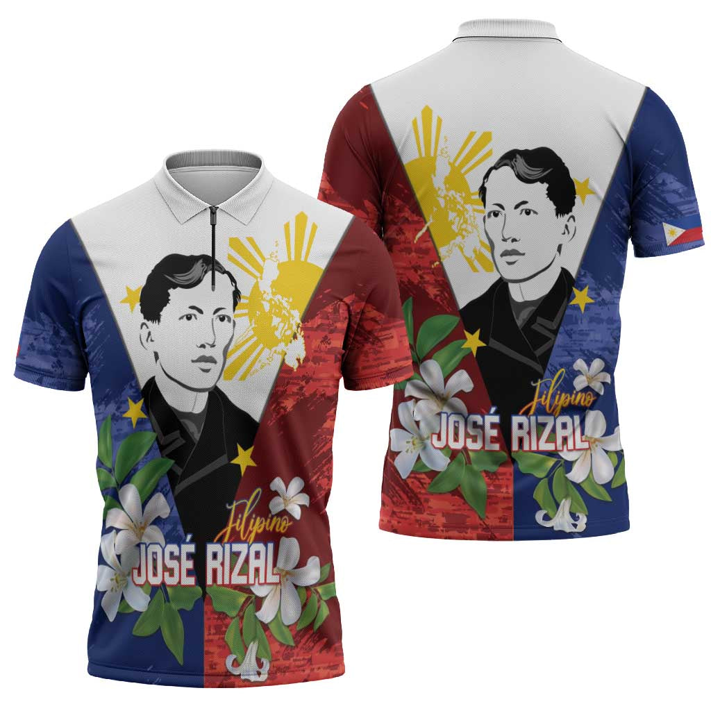 Philippines Rizal Day Zipper Polo Shirt Filipino Sampaguita Grunge Style - Wonder Print Shop