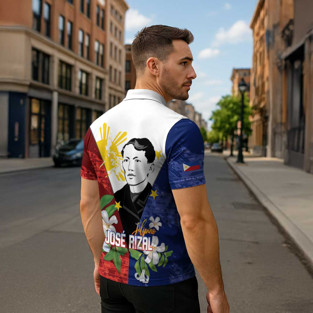 Philippines Rizal Day Zipper Polo Shirt Filipino Sampaguita Grunge Style - Wonder Print Shop