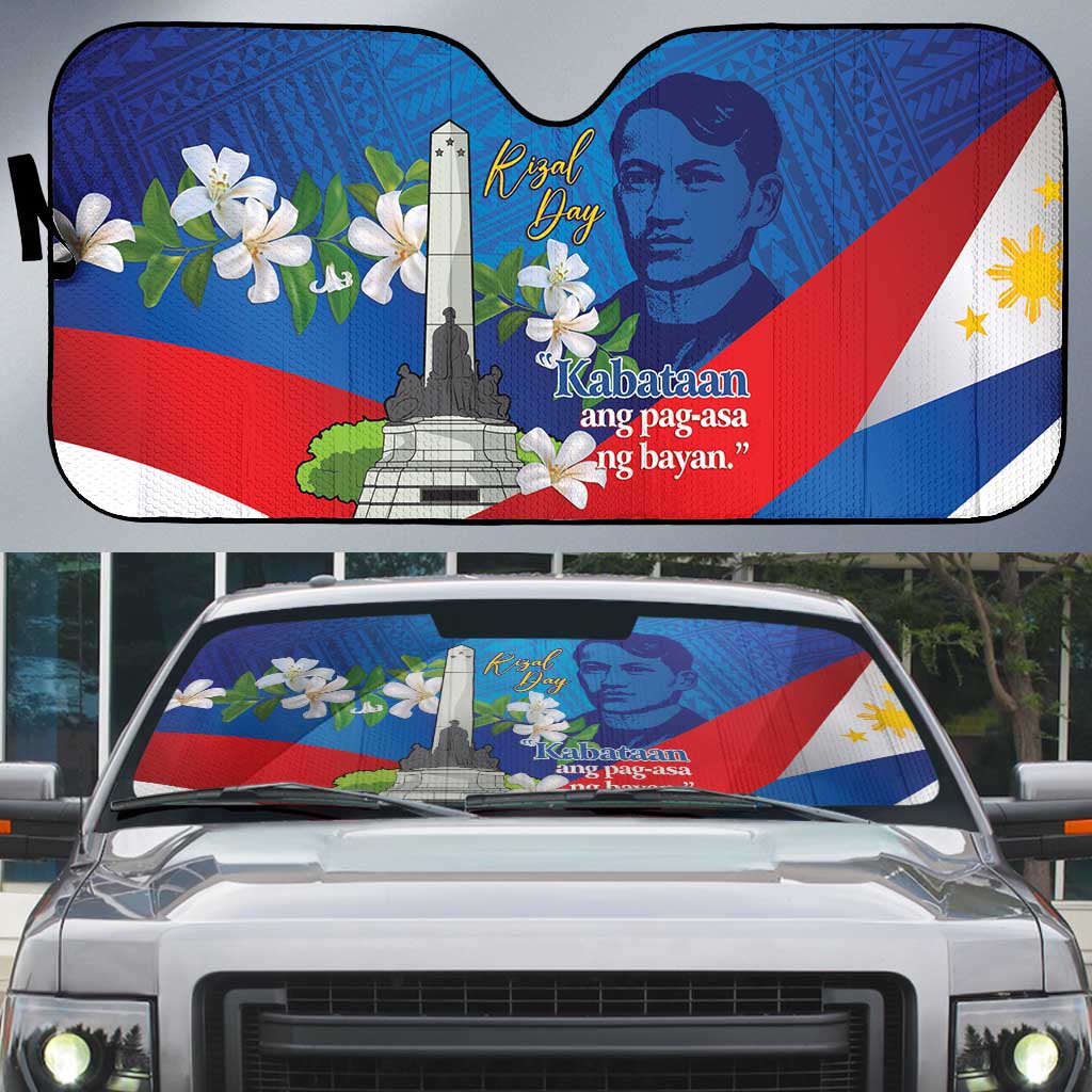 Philippines Rizal Day Auto Sun Shade Filipino Motto Stella Polynesian Pattern - Wonder Print Shop