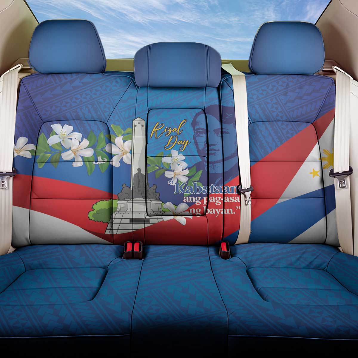 Philippines Rizal Day Back Car Seat Cover Filipino Motto Stella Polynesian Pattern - Wonder Print Shop