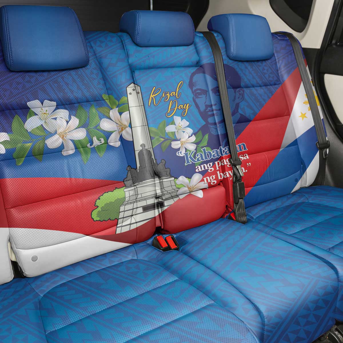 Philippines Rizal Day Back Car Seat Cover Filipino Motto Stella Polynesian Pattern - Wonder Print Shop