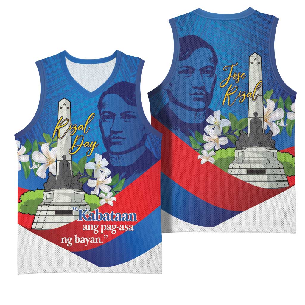 Philippines Rizal Day Basketball Jersey Filipino Motto Stella Polynesian Pattern - Wonder Print Shop