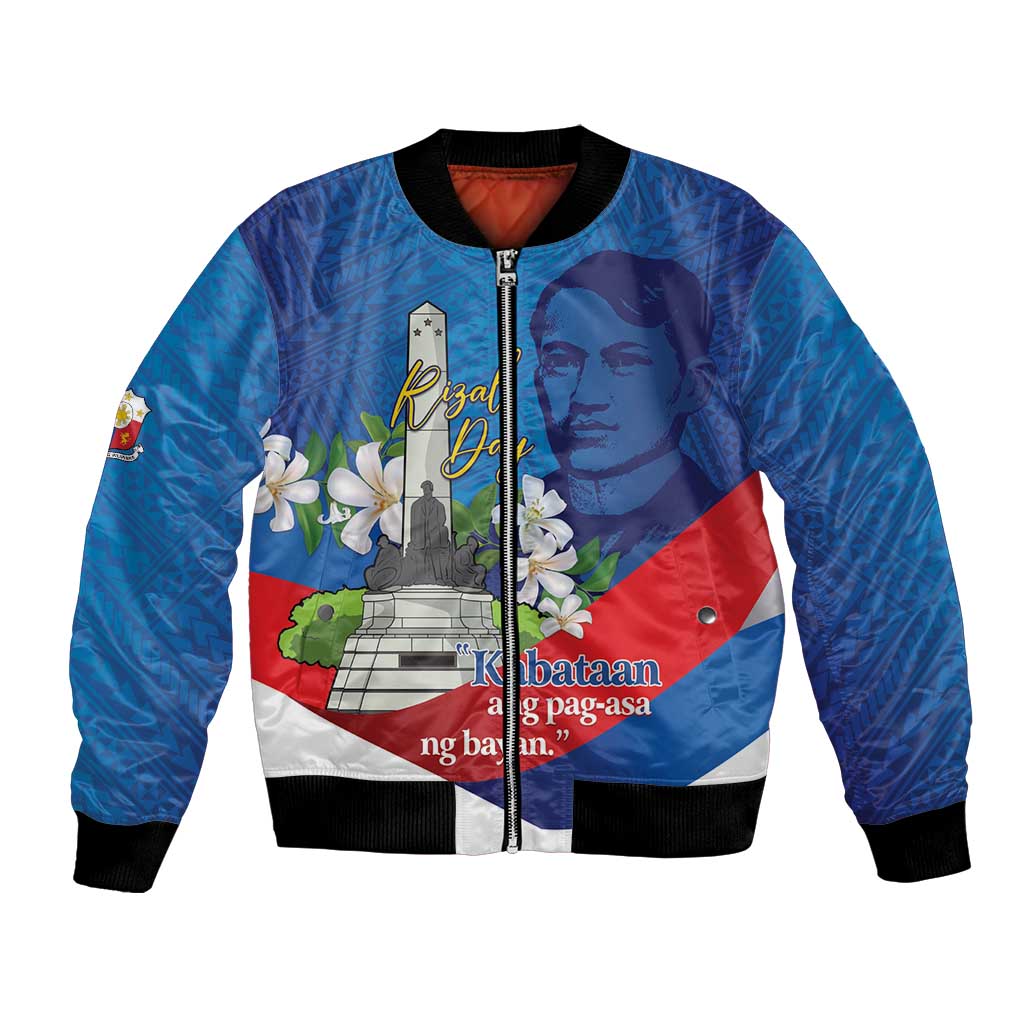 Philippines Rizal Day Bomber Jacket Filipino Motto Stella Polynesian Pattern - Wonder Print Shop